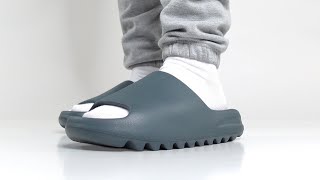 FIRST LOOK Yeezy Slide Slate Marine SIZING Update [upl. by Tratner]