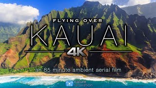 FLYING OVER KAUAI 4K Hawaiis Garden Island  Ambient Aerial Film  Music for Stress Relief 15HR [upl. by Magocsi]