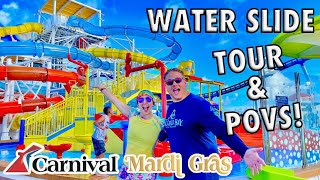 Carnival Mardi Gras WaterWorks Tour POVs amp Restrictions  Onboard Waterpark amp Splash Pad Info [upl. by Carlick]