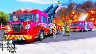 GTA 5 Firefighter Mod New Spartan Gladiator Evolution Firetruck Pack Responding To A 5th Alarm Fire [upl. by Ihtac372]