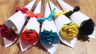 Kağıttan Renkli Güller Yapımı 🌹🌷💮🏵️🌹Simple Hand Crafts öğretmenlergünü 24kasım [upl. by Zelda856]