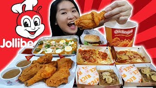 JOLLIBEE FEAST Fried Chicken Spaghetti Burger Steak amp Fiesta Noodles • Mukbang • Eating Show [upl. by Nytsyrk]