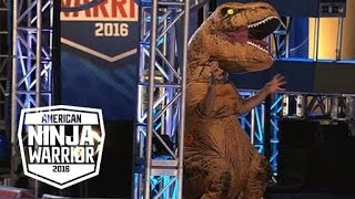 A TRex Dinosaur Crashes The American Ninja Warrior Course  American Ninja Warrior [upl. by Frulla385]