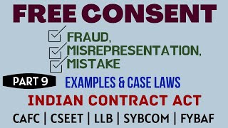 Fraud  Misrepresentation  Mistake  Free Consent  Indian Contract Act  Caselaws  Example [upl. by Mavis]