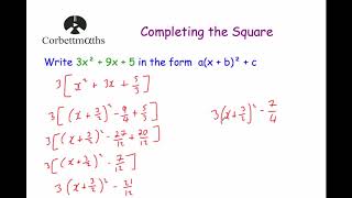 Completing the Square 2  Corbettmaths [upl. by Yentruocal385]