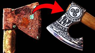 Antique Hatchet Restoration with AWESOME VIKING modifications [upl. by Neitsirk]