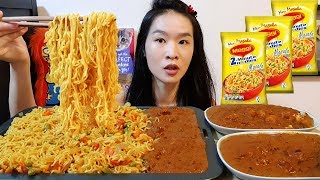 Indian Maggi Masala Noodles Chicken Tikka Masala amp Matar Paneer  Cooking Mukbang w Asmr Eating [upl. by Sadie148]