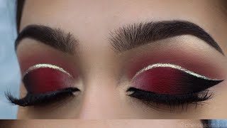 Christmas Makeup Double Eyeliner and Dark Glossy Red Lips [upl. by Atsocal951]