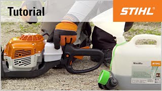 Maintenance of a STIHL petrol hedge trimmer after use [upl. by Nolyaj]