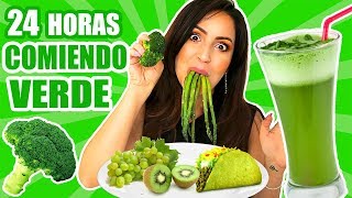 24 HORAS COMIENDO VERDE  RETO SandraCiresArt  All Day Eating Green Food Challenge [upl. by Ahsikyt]