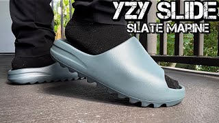 YEEZY SLIDE SLATE MARINE On FeetReview [upl. by Eenrahc]