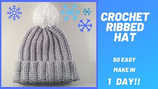 Crochet Ribbed Hat [upl. by Boeke]