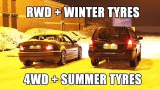 RWD and winter tyres VS 4WD and summer tyres on snow [upl. by Eerrehs]