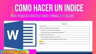 COMO HACER UN INDICE EN WORD CON NORMAS APA COMO CREA TABLA DE CONTENIDO AUTOMATICAMENTE [upl. by Gennifer]