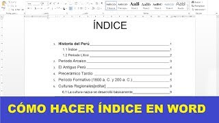 CÓMO HACER UN ÍNDICE EN WORD [upl. by Barbabas]