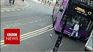 CCTV footage shows man hit by bus in Reading  BBC News [upl. by Niamjneb]