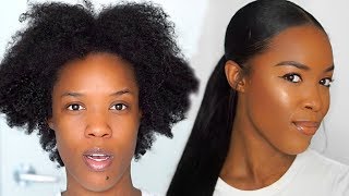 HOW TO SLEEK LOW PONYTAIL W WEAVE ON 4B4C NATURAL HAIR [upl. by Jacobina]