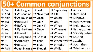 50 Common Conjunctions in English 📚  Parts of speech [upl. by Rafaj]