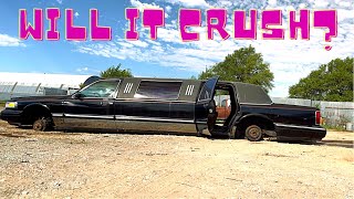 Will It Crush Junkyard Limousine VS The Green Machine [upl. by Reilamag928]