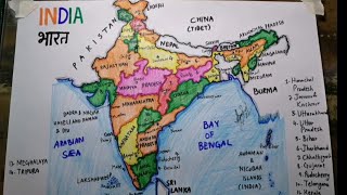 How to draw India map with states  India map drawing easy  easy trick to draw India map [upl. by Estel]