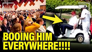 Trump RUNS TO GOLF and GETS BOOED EVERYWHERE [upl. by Eenehs323]