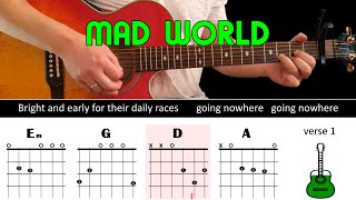 MAD WORLD  Guitar lesson  Acoustic guitar with chords amp lyrics  Gary Jules [upl. by Spiegel920]